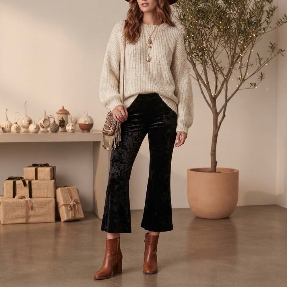 Bailey 44 My Prince Will Come Velvet Cropped Flare Pants S Black Bell Bottom